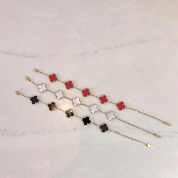 Gold & Black Clover Motif Stainless Steel Bracelet – Adjustable 9.25” Gift Ready - Picture 14 of 17